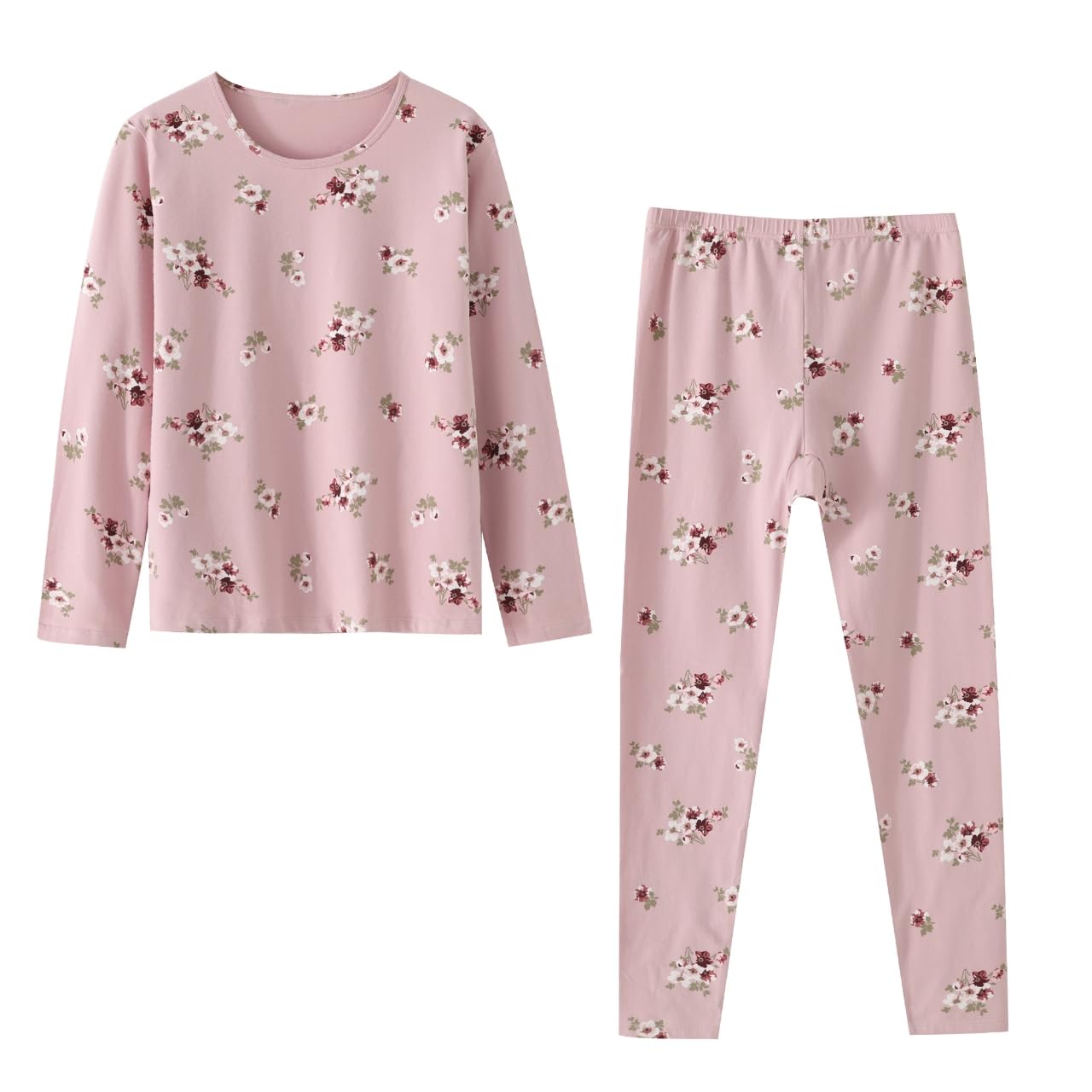 Upanmu 2023 New Women's Long-sleeved Thermal Underwear, Fleece Lined Basic Winter Warm Pyjamas Set (Light Pink, Large)