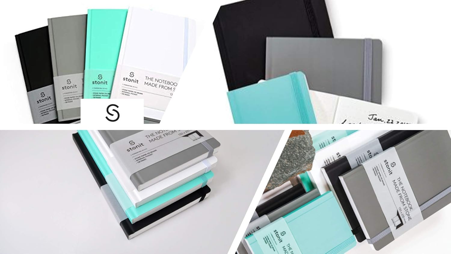 Stonit 5x8 Hard Cover Dot Grid Notebook with Inner Pocket and Elastic Closure (Aqua)