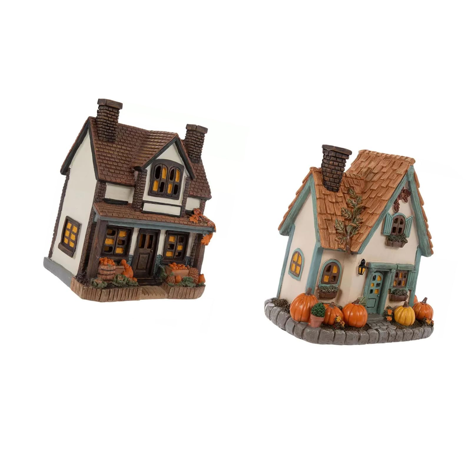 WGDYRP Lighted Resin Pumpkin House Decor, Warm Window Glow Autumn Village Figurine for Mantel Shelf Tabletop Display Accent