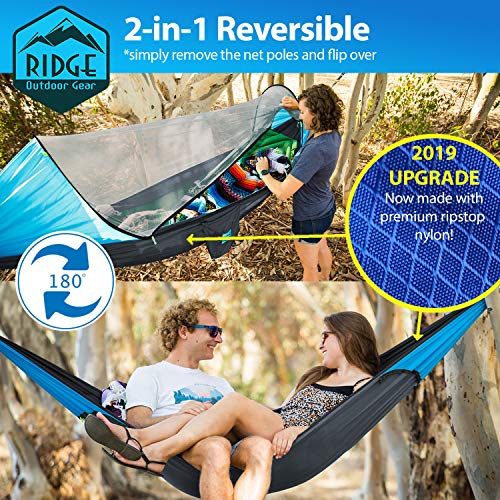 Camping Hammock With Mosquito Net - Ripstop Nylon - Ultralight Hammock Tent Bundle With Bug Netting, Straps, Carabiners #TOP1