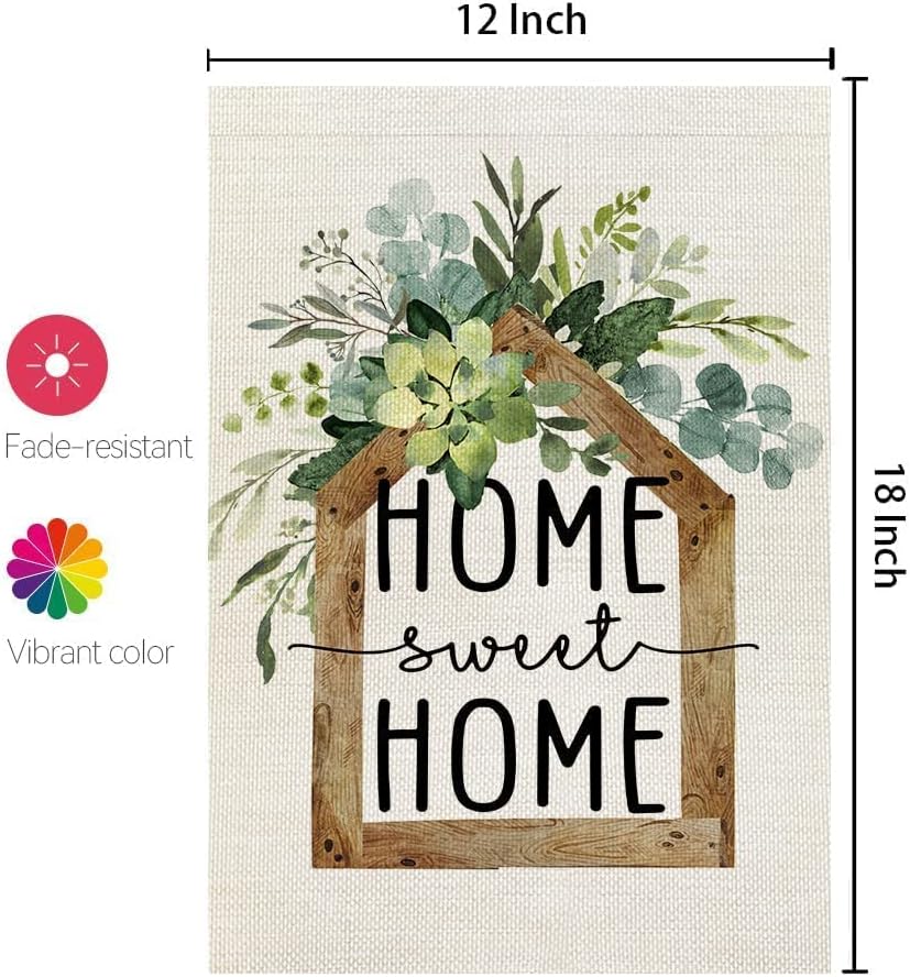 AACORS Eucalyptus Garden Flag 12×18 Inchl Floral Home Sweet Home Decorative Double Sided Holiday Farmhouse Seasonal Outside Decor for Yard AG031 - Image 6