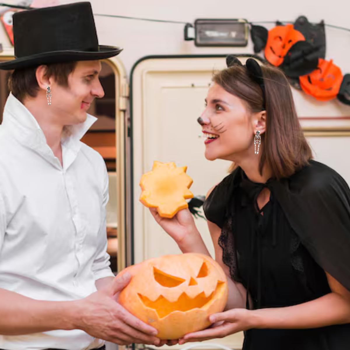 Halloween Earrings for Women, Pumpkin & Skeleton & Spider Style Dangle Earrings Halloween Party Costume Jewelry Accessories Gifts for Woman - Image 6