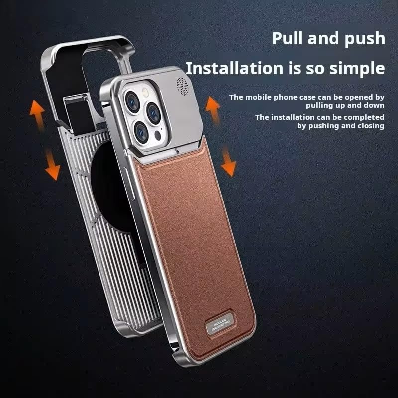 Image of Business Leather Phone Case Compatible with iPhone 16 Pro Max Case Wireless Charging | Aluminum Alloy Eco-Friendly Cloth Aroma Therapy Phone Case (Grey)