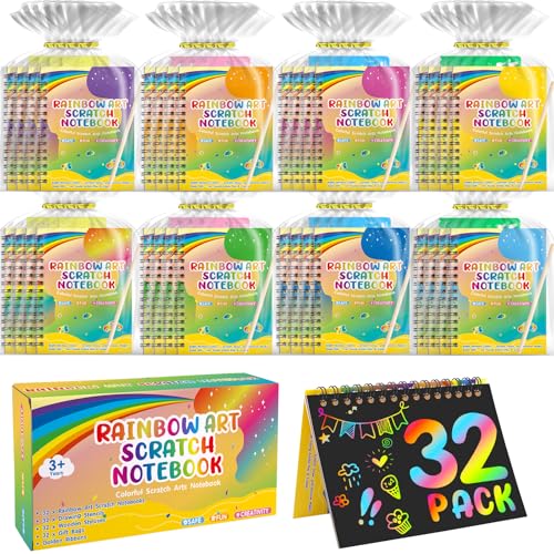 YSCare Scratch Arts Party Favors for Kids: 32 Pack Rainbow Art Scratch Notebook, Art Craft Kit Goodie Bags, Birthday Bulk Return Gifts Classroom Prizes for Girls Boy 4-8-12