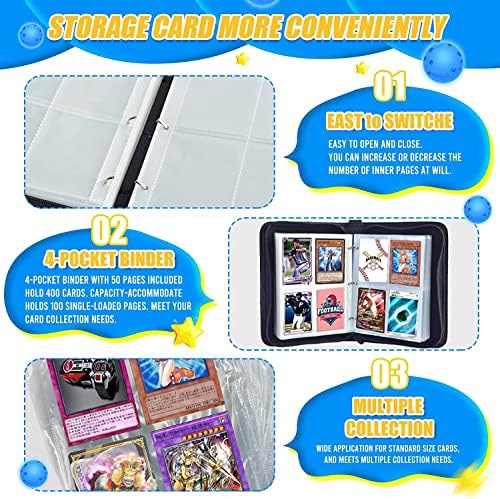 Trading Card Binder for Pokemon Cards - Cards Holder Album Fits 400 Cards with 50 Removable Sheet Cards Holder Folder Binder Album for TCG Book Collection Boys Girls