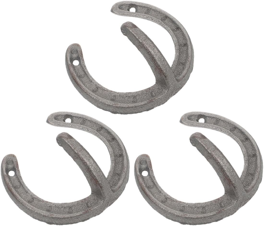 3pcs Cast Iron Horseshoe Wall Hooks Decorative Storage Holder Hangers Gray Metal Utility Hooks for Entryway Coat Rack Organizer