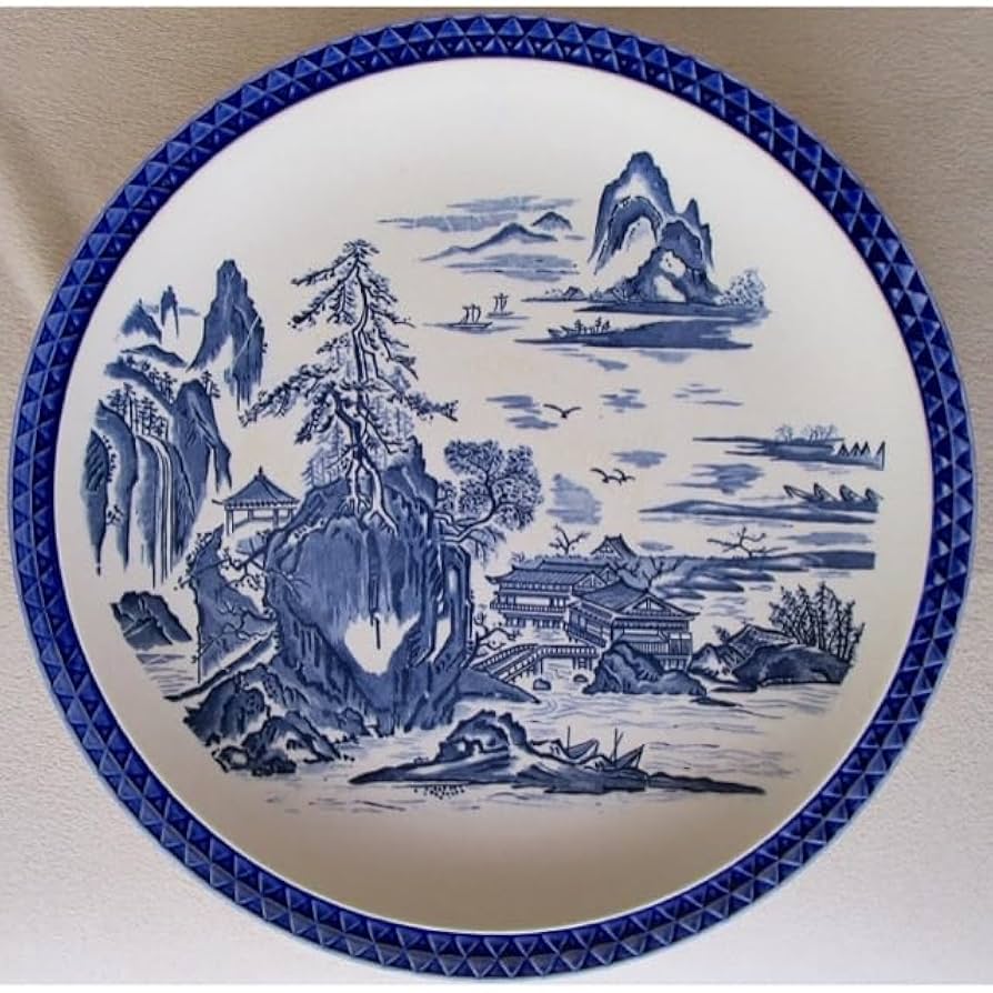 和風青い風景の陶器皿*2 和風青い風景の陶器皿*2 景徳鎮青花皿（大）2枚