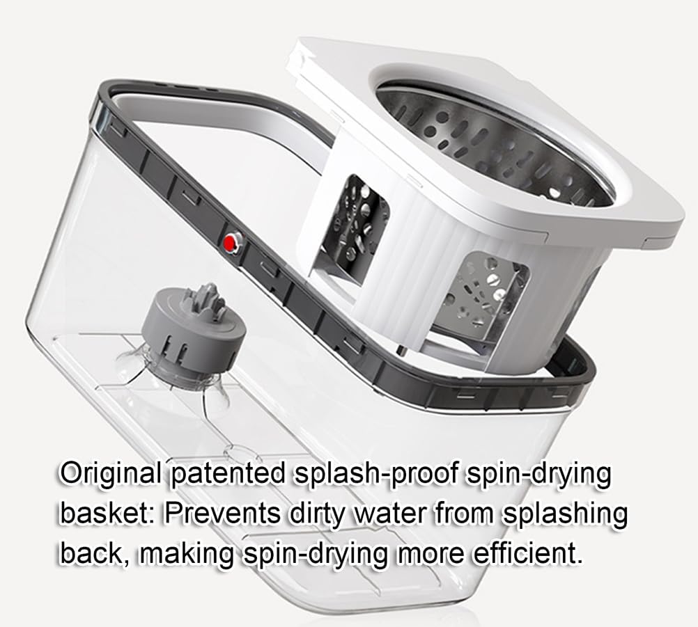 Dual Drive Spin Mop and Bucket Set – Hand Press Automatic Wringing System, Self-Spinning Dry Mop, Adjustable Stainless Steel Handle,