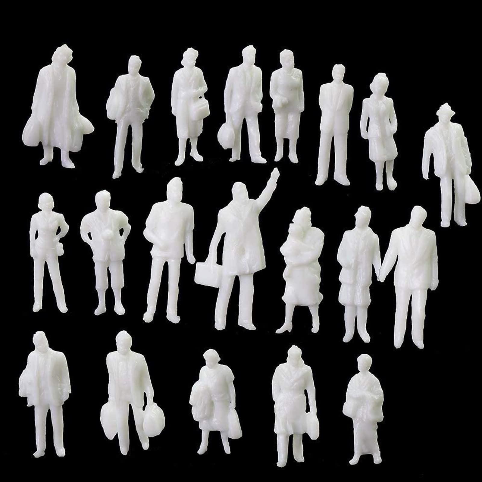 100 PZ Modello Persone Persone Bianco Non Dipinto, Personaggio Modellino in Plastica Figure Piccole Persone Sedute e In Piedi per Scene Miniature, Scala 1:100