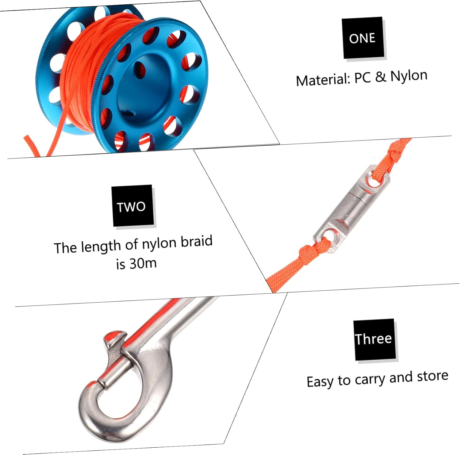 1set Scuba Spool Reel Snap Clip Lightweight Diving Tools for Underwater Mapping Search and Recovery Line Included for Technical and Wreck Diving