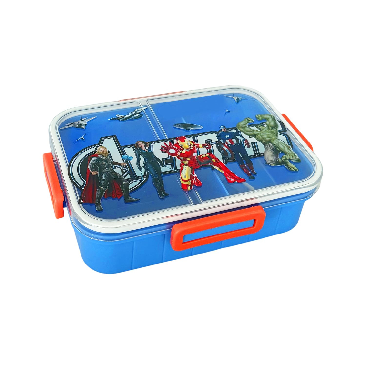 MIZT 3 Compartment Lunch Box 1400ml, Superhero Themed Lunch Box, School Lunch Box with Cutlery, Perfect for School, Office, Picnic