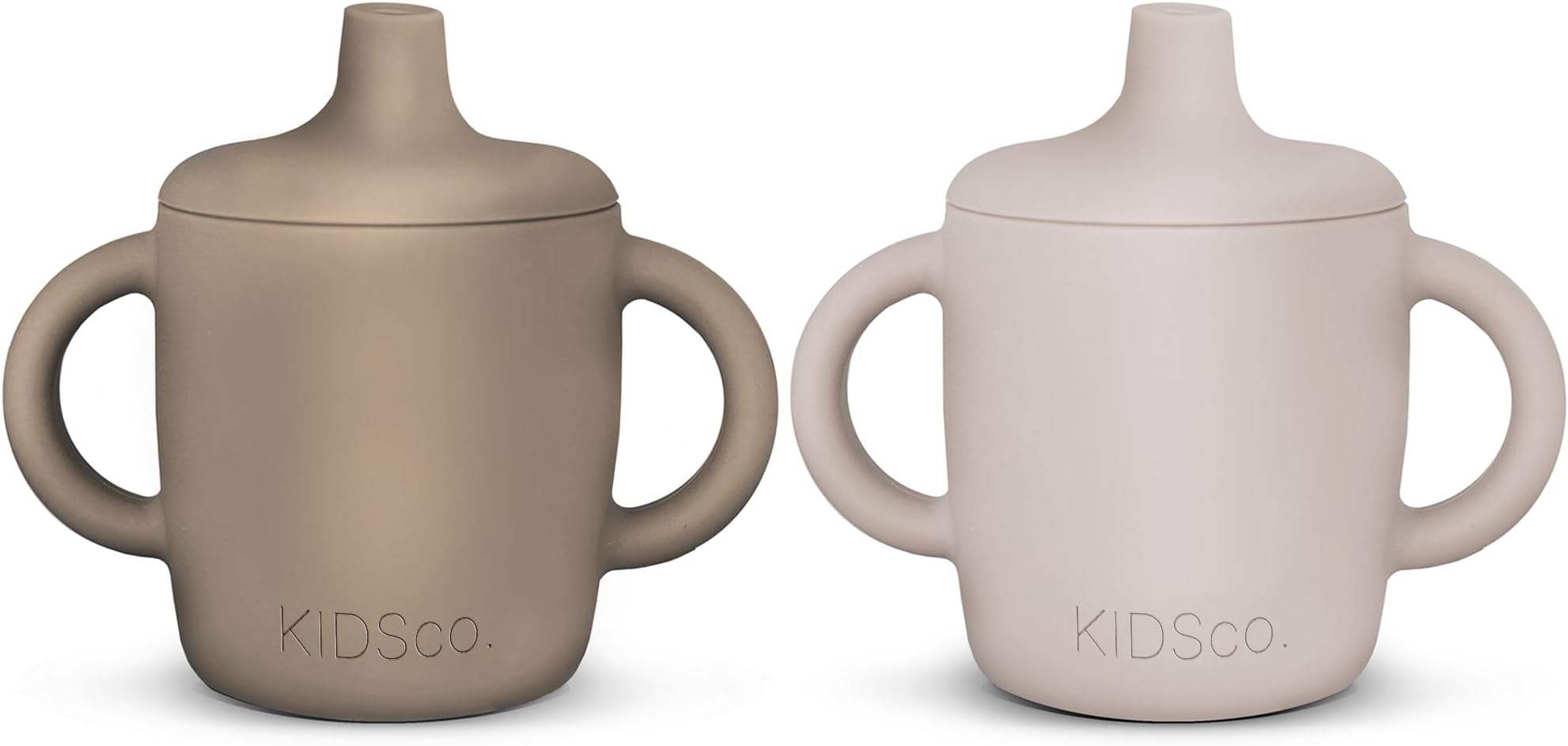 Silicone Sippy Cups with Easy Grip Transition Handles and a Soft Spout. A Non Toxic No Spill Unbreakable Training Cup. 150ml/5oz |2-PACK Oat and Tan|