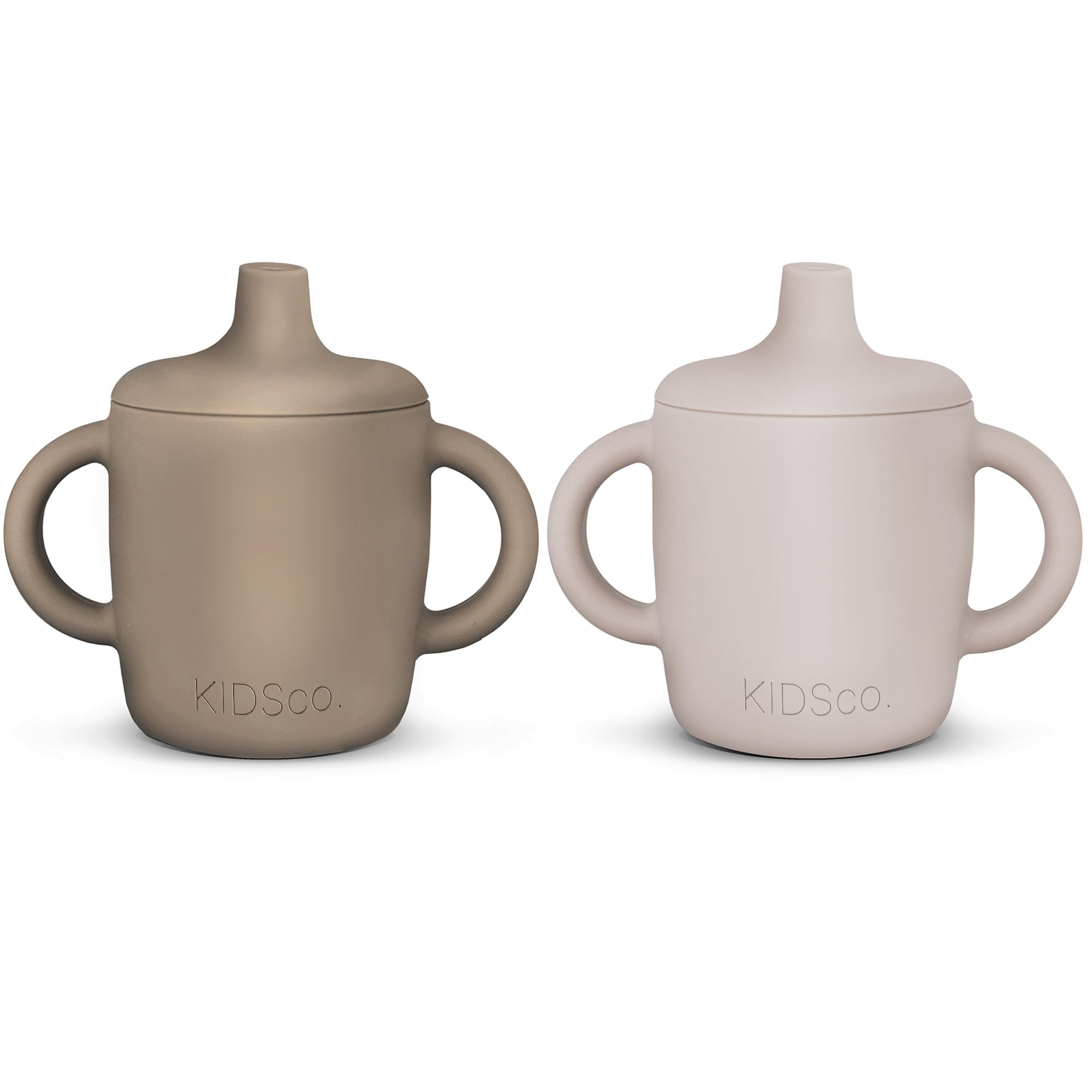 Silicone Sippy Cups with Easy Grip Transition Handles and a Soft Spout. A Non Toxic No Spill Unbreakable Training Cup. 150ml/5oz |2-PACK Oat and Tan|