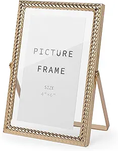 4x6 Floating Picture Frame Gold, 4 by 6 Gold Wedding Frames Vertical Metal Photo Frame with Glass Front for Tabletop Display, Ornate Elegant Design for Home Decor