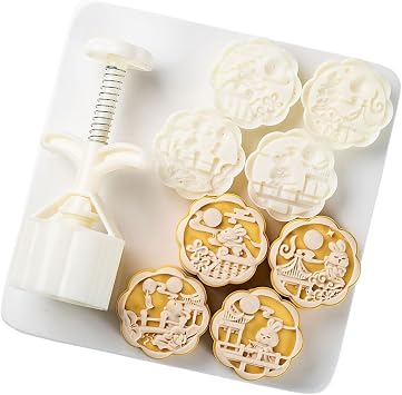 Cake Making Tools 4 Stamp Flying Rabbit Shaped Hand Press Device Kitchen Baking Accessories Moon Cake Mold for Family Gathering