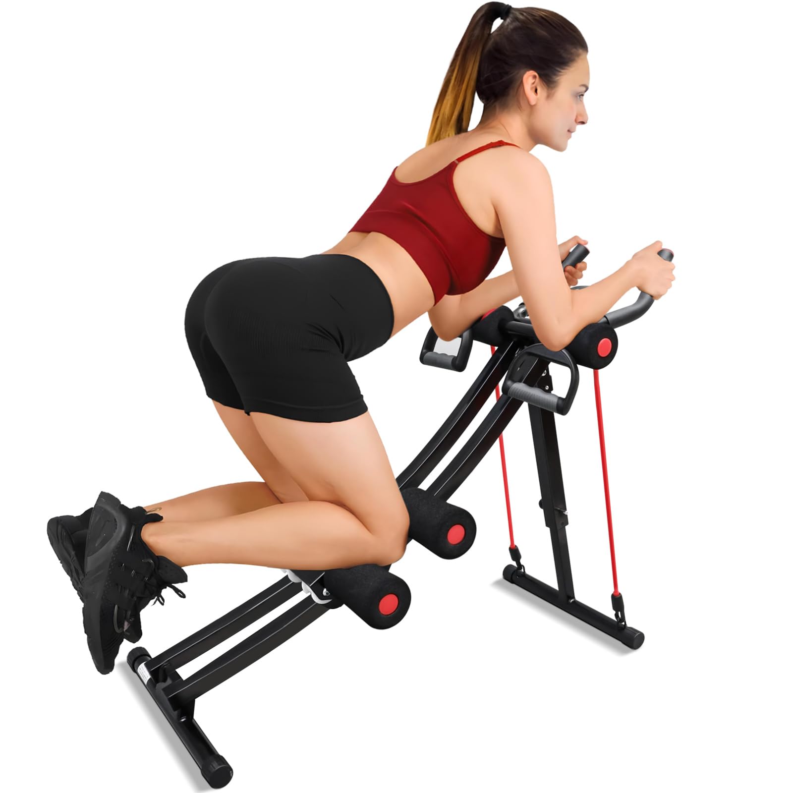 Ab Machine for Home Gym, 440 LBS Ab Trainer with Digital Display, 4 Adjustable Resistance Levels, Foldable Abdominal Workout Equipment with Knee Protection for Core Strength Training