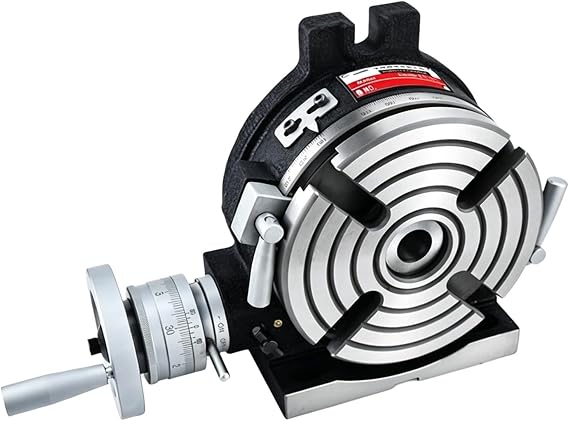 Rotary Table Horizontal Vertical with Indexing Plates, Cast Iron Milling Attachment for Precision Machining, 4-Slot Design for Enhanced Stability