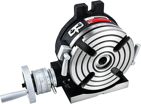Rotary Table Horizontal Vertical with Indexing Plates, Cast Iron Milling Attachment for Precision Machining, 4-Slot Design for Enhanced Stability