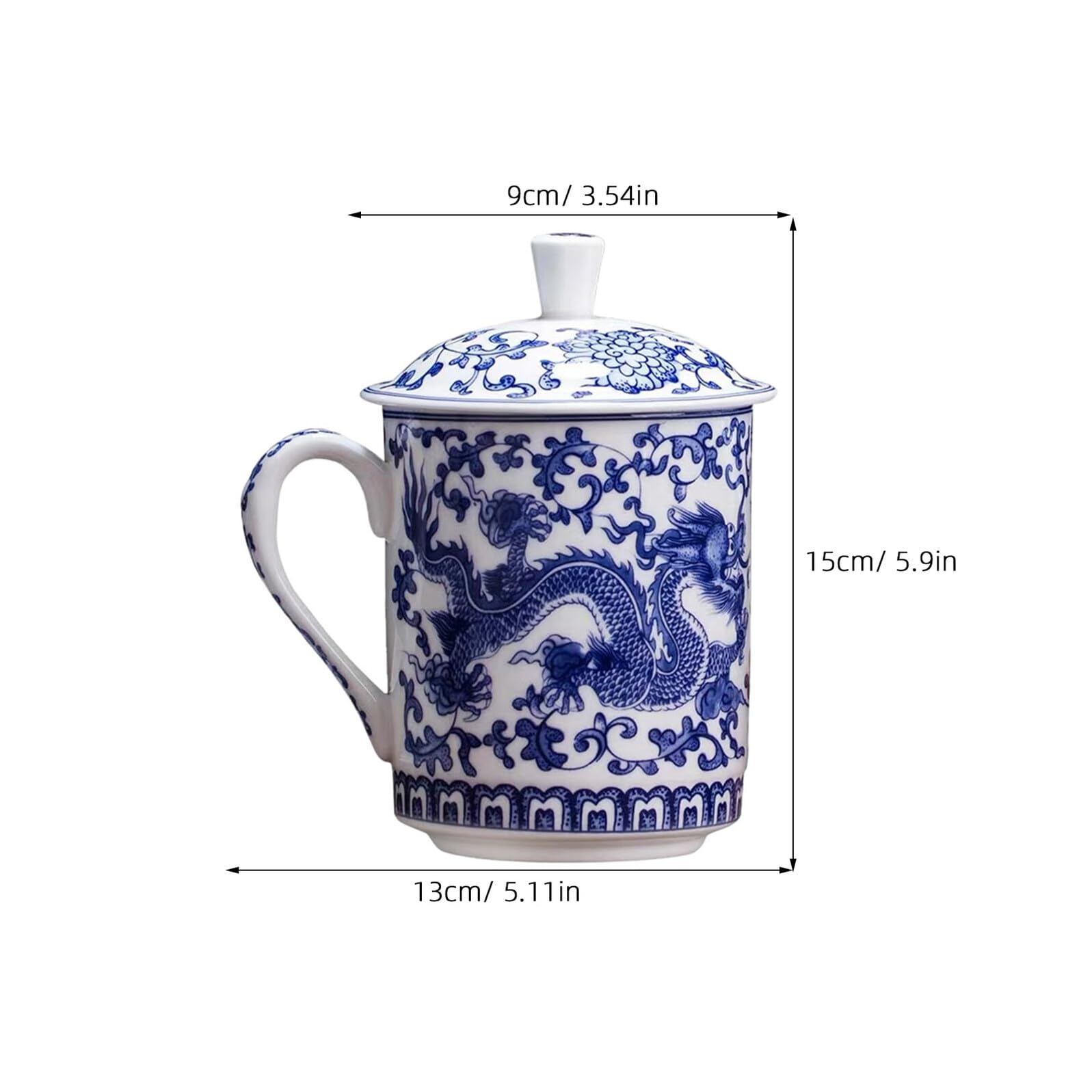 Gatuida Taza de Azul y con Tapa Diseño Retro Gran Capacidad para Café y Té Multipropósito para Hogar y Oficina