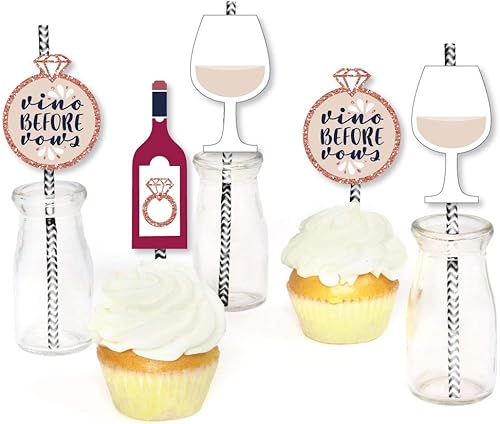Miniatura 4 de Big Dot of Happiness Vino Before Vows - Decoración de paja de papel - Bodega despedida de soltera o despedida de soltera - Juego de 24