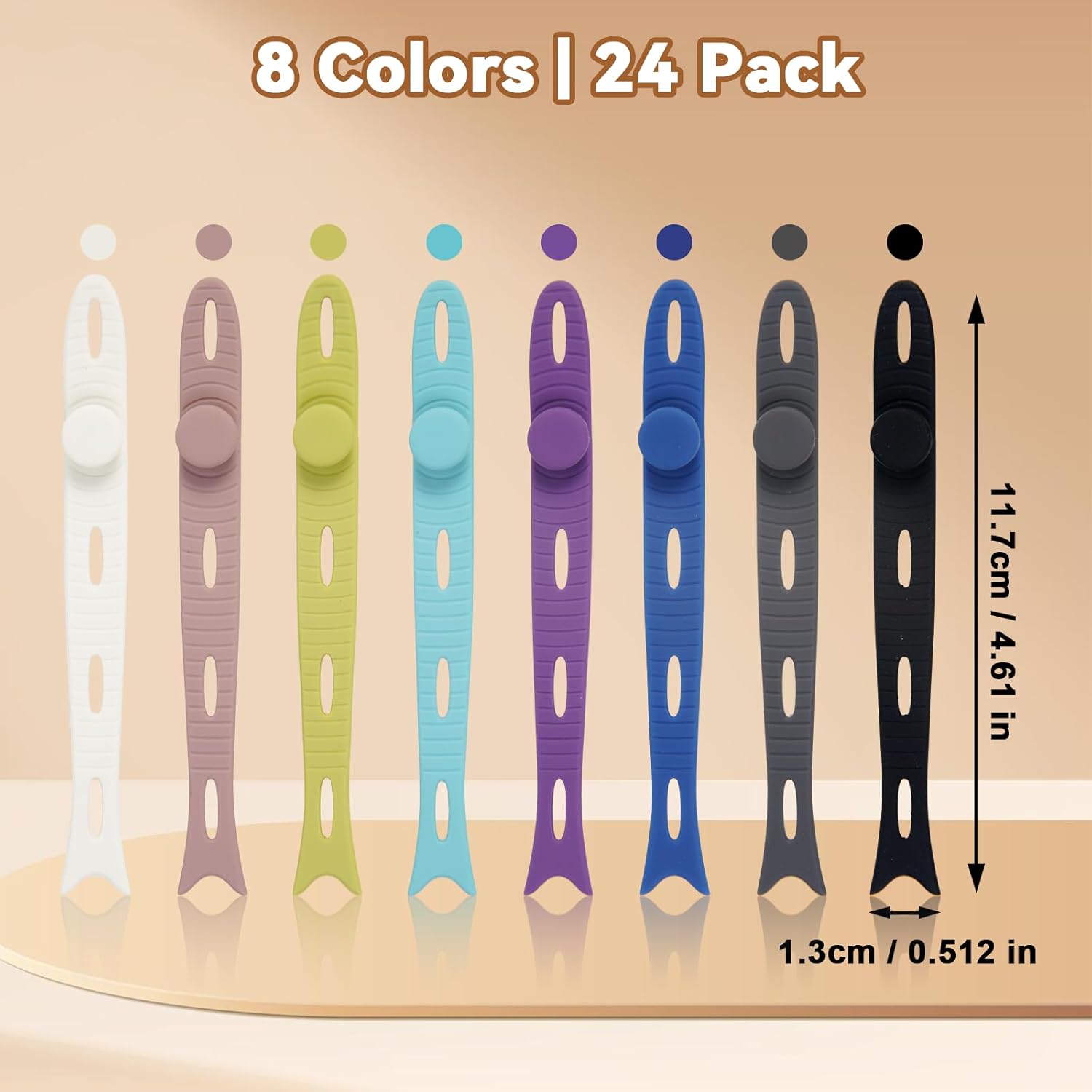 24-Pack Reusable Fish-Shape Silicone Cable Ties – 8 Colors, 4.7” Adjustable Cord Organizers for Cords & Electronics, Cord Wraps for Charging Cables, Cable Management for Home & Office