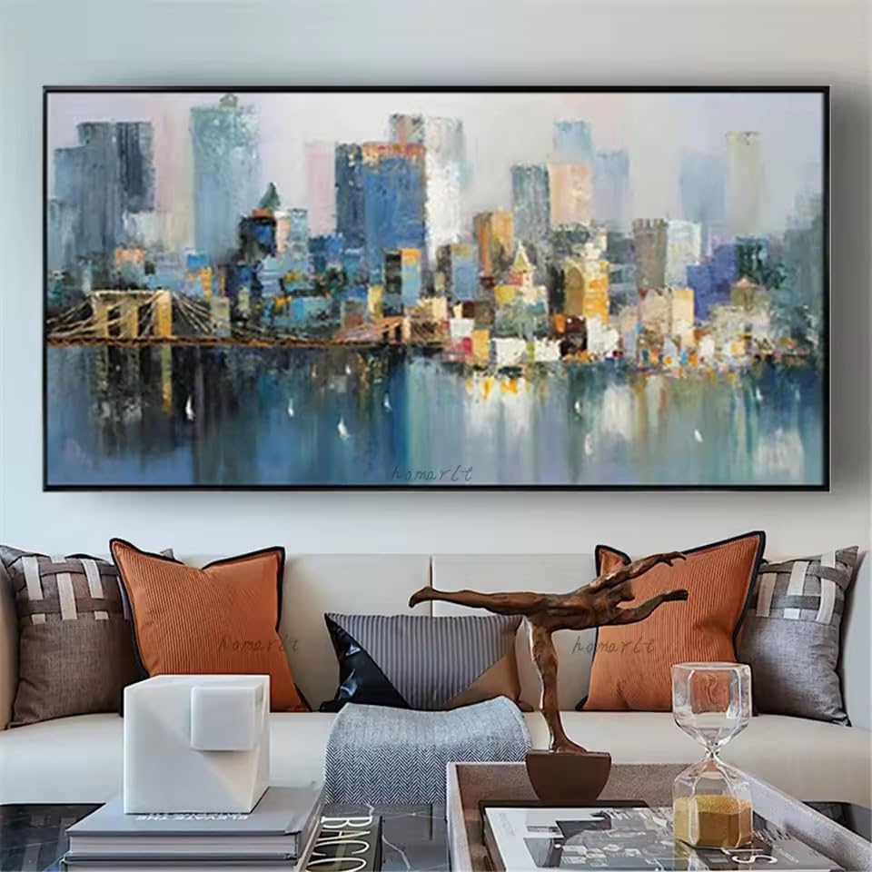Tableau abstrait salon avec cadre 60x120 toile paysage urbain