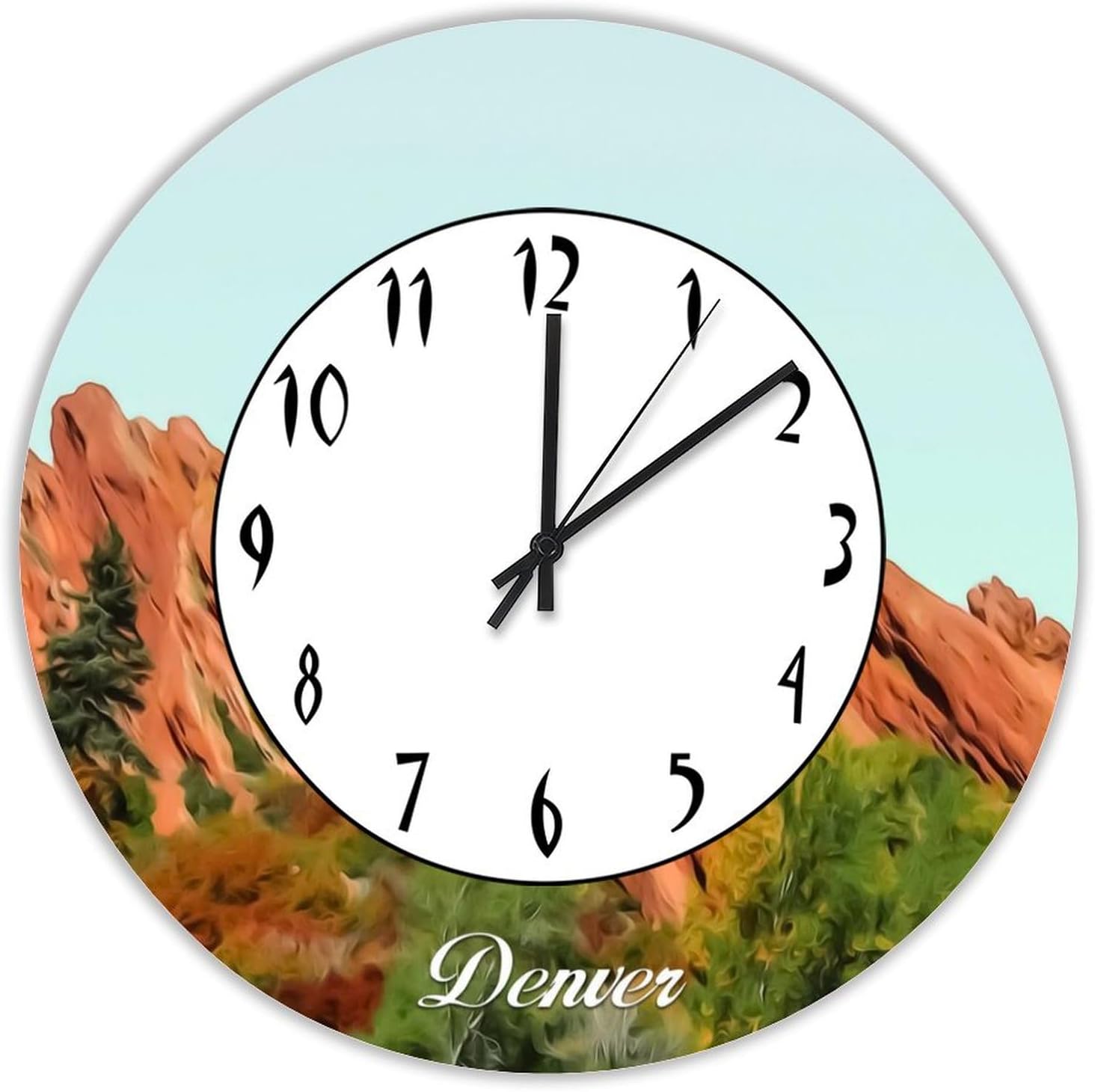 Denver Decorative Wood Wall Clock for Kitchen Dining Room Home Decoration Denver City Skyline Landscape Silent Non-Ticking Battery Operated Hanging Wooden Clock 15 Inch