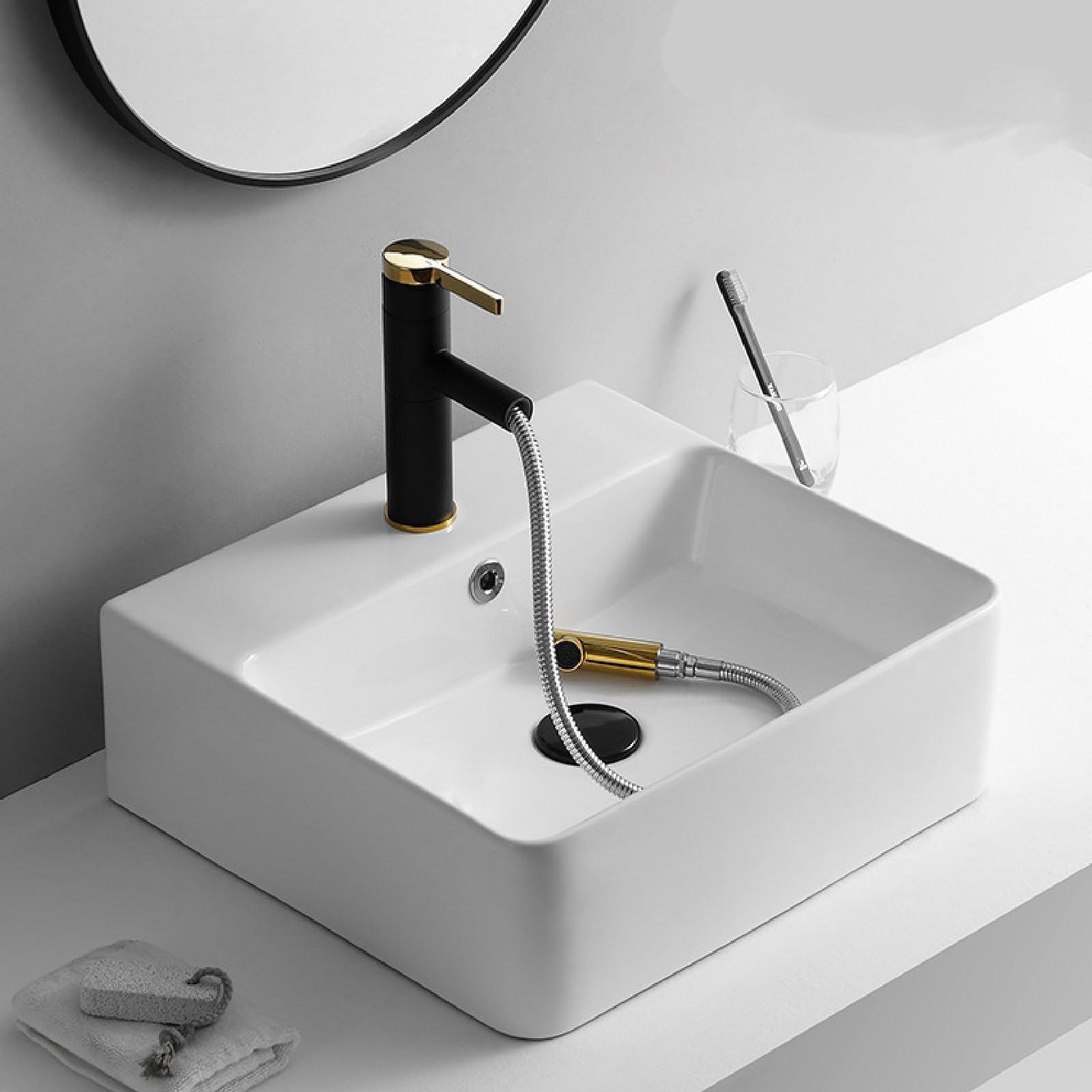 Lavabos de baño de cerámica rectangulares de 46x42x15.5cm con grifo incluido