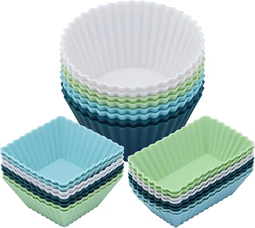 Vista 8 de Paquete de 24 moldes de silicona para magdalenas, moldes reutilizables para hornear, lonchera de 3 formas, divisores Bento, redondos, cuadrados