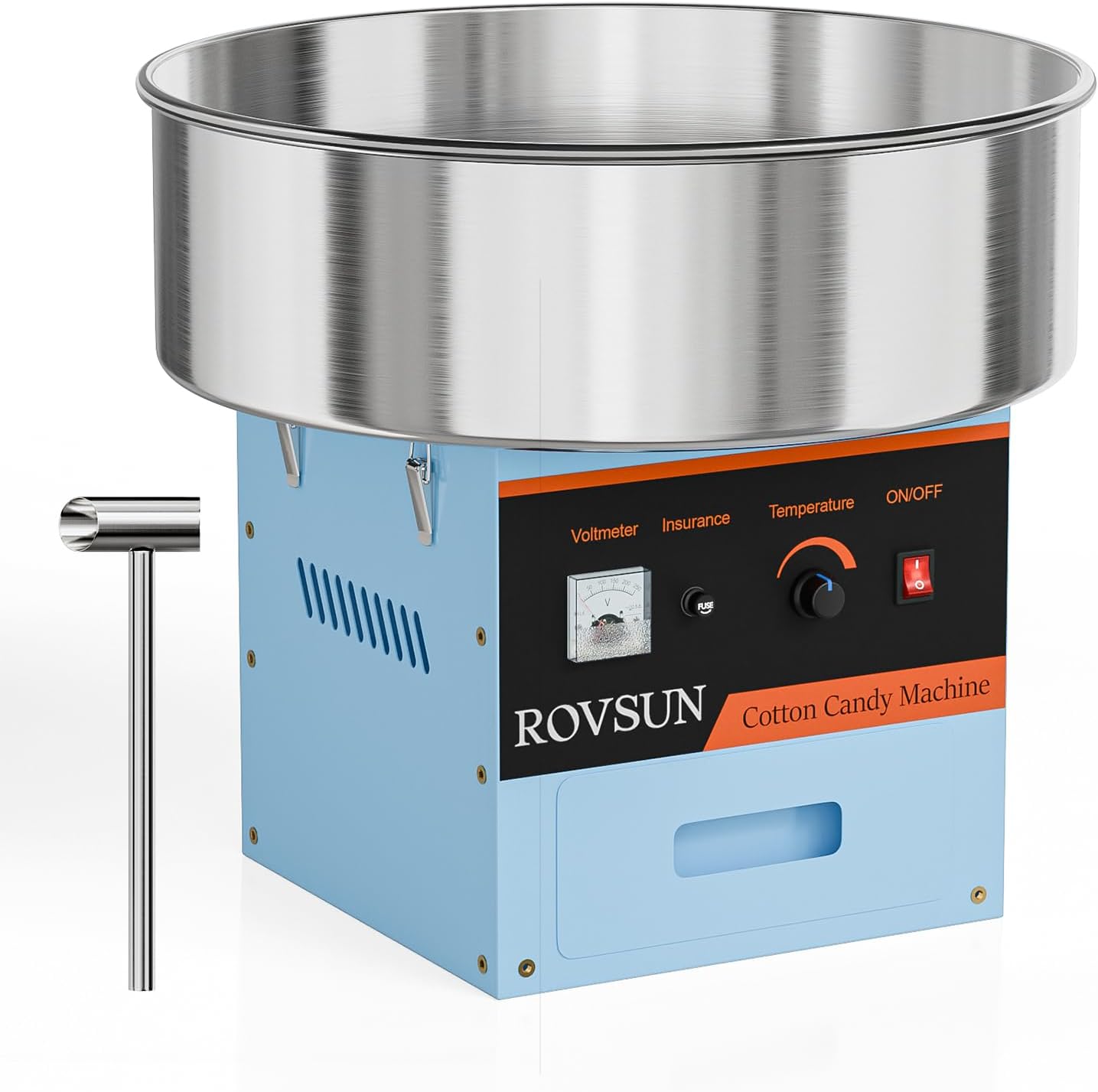 ROVSUN Cotton Candy Machine 21 Inch, Electric Commercial Cotton Candy Maker Machine Candy Floss Machine w/Stainless Steel Bowl, Sugar Scoop and Large Storage Drawer Home Party Carnival, Blue
