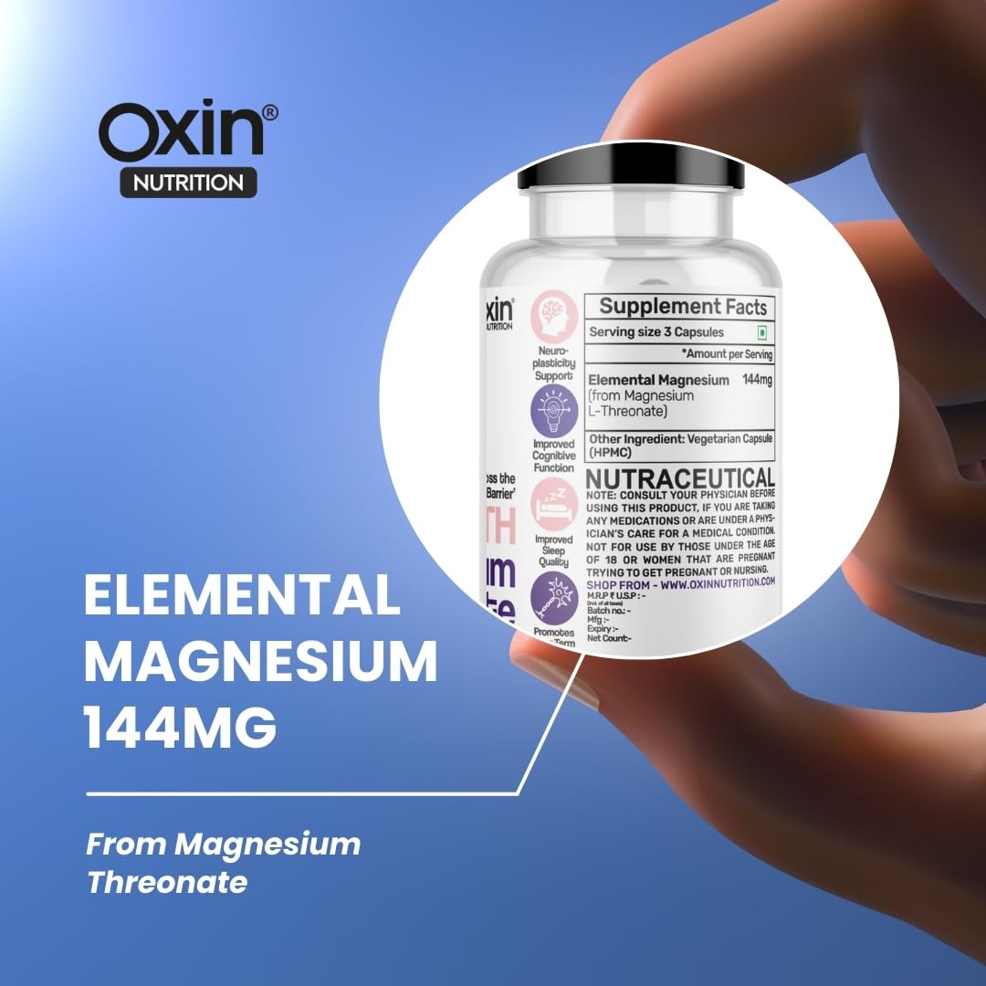 Oxin Nutrition Magnesium L-Threonate (MAG-TH) 144mg – Advanced Brain Health Supplement for Cognitive Function, Memory, and Focus – Supports Relaxation & Healthy Aging (60 Capsules) — Amazon image 2