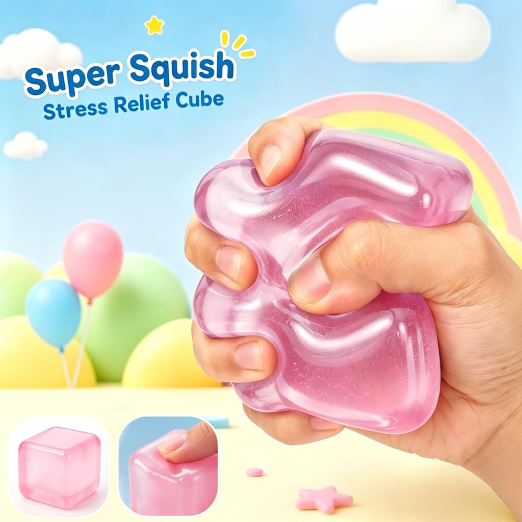 Squishy Stress Cube, Soft Sensory Squeeze Fidget Cube, Stress Relief Desk Toy for Kids and Adults, Pink - Image 3