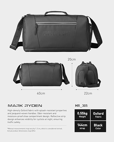 Miniatura 8 de Muzee Bolsa de gimnasio ligera para hombres, bolsa de lona convertible impermeable de 17.6L, con bolsillo para ropa húmeda y compartimento para