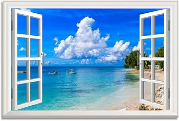 Fake Window Ocean Picture Decor Wall Art Faux Opening Windows