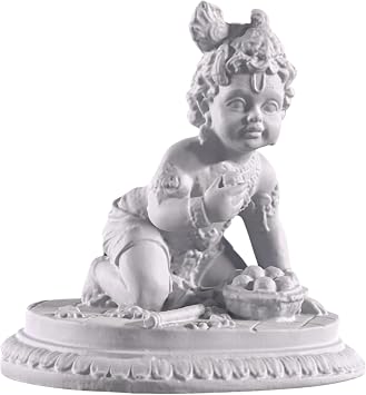 SrI Krishna CULTURE-Large Baby Krishna Idol On Knees-Height-6 Inches-White-Resin