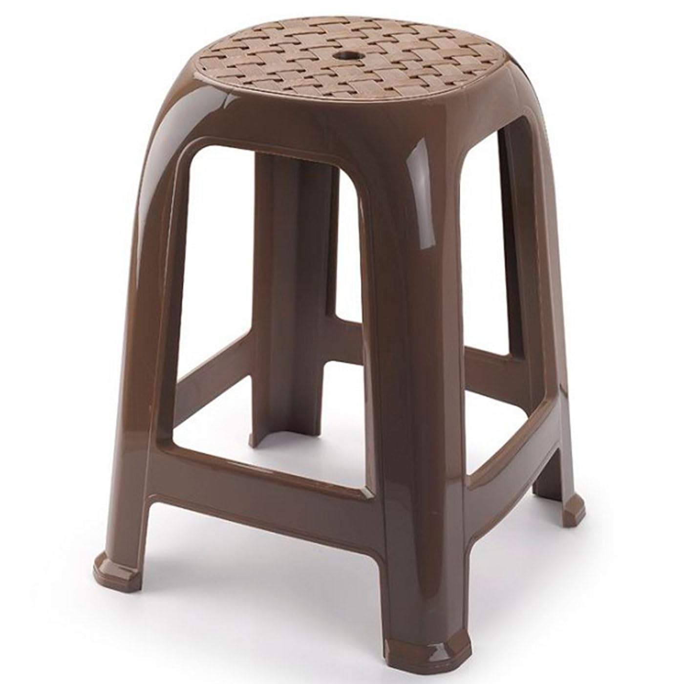 Tradineur - Taburete de plástico con reposapiés, Asiento de 26 x 26 cm, banqueta Multiusos, Cocina, salón, baño, hogar, Fabricado en España (Topo, 46,2 x 36,5 x 37 cm)