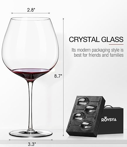Miniatura 6 de Juego de 4 copas de vino tinto, grandes copas de cristal Burgundy sopladas a mano - ultra delgadas, ligeras para cata de vinos, 23.5 onzas, regalos