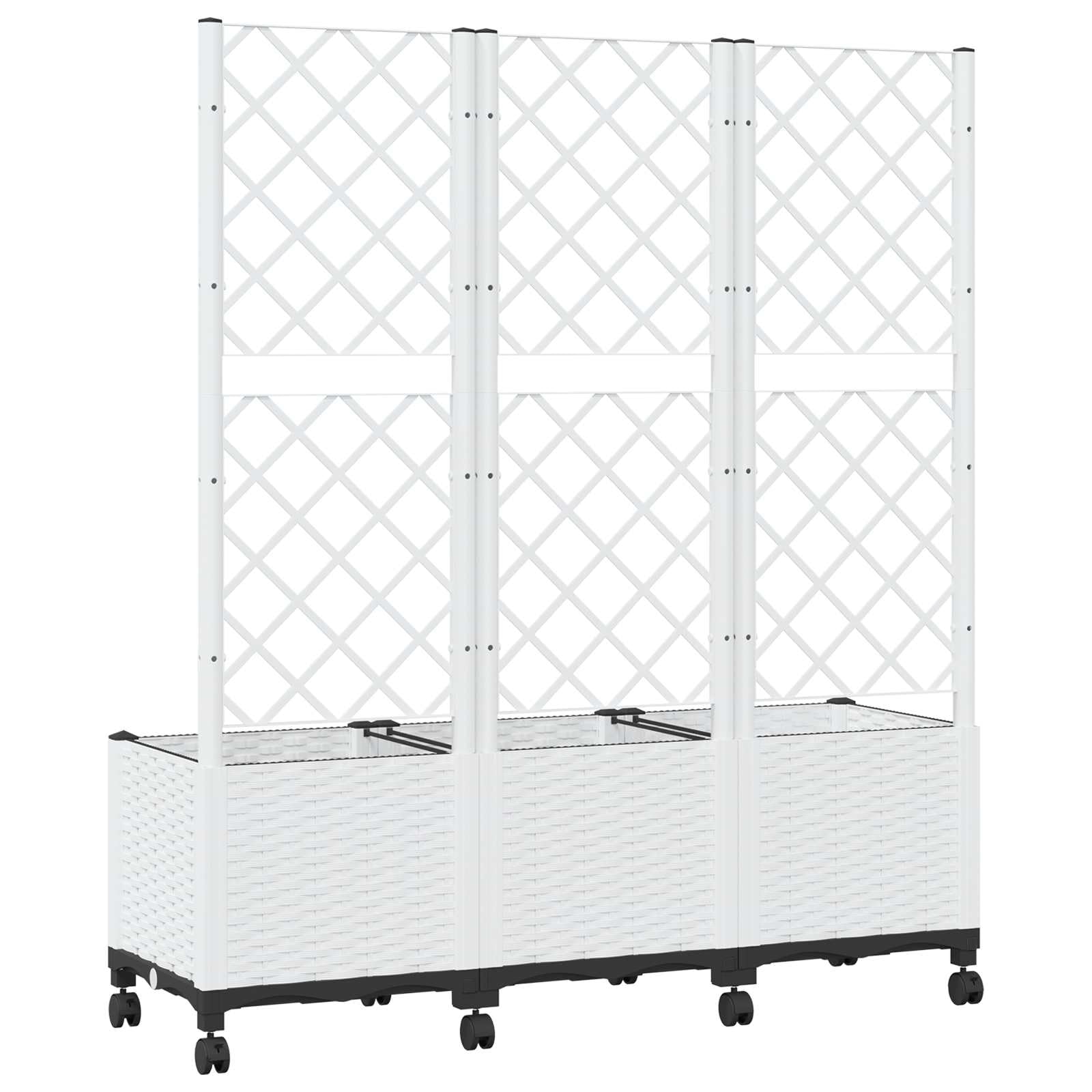 Biały pojemnik na rośliny ze kratką i kółkami 120 x 40 x 146 cm PP Outdoor Garden Flower Pot z drenażem do balcony patio, podwórka i użytku wewnątrz