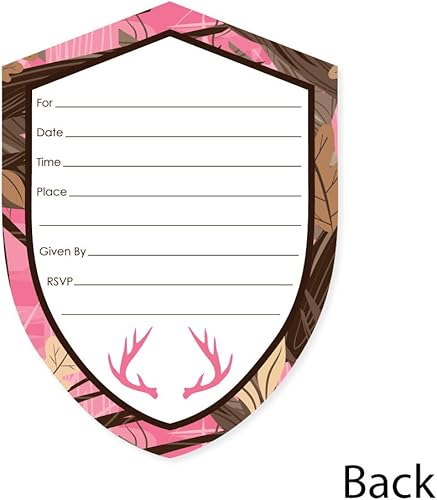 Miniatura 5 de Big Dot of Happiness Pink Gone Hunting - Tarjetas de invitación para fiesta de cumpleaños o fiesta de cumpleaños con sobres, juego de 12 unidades