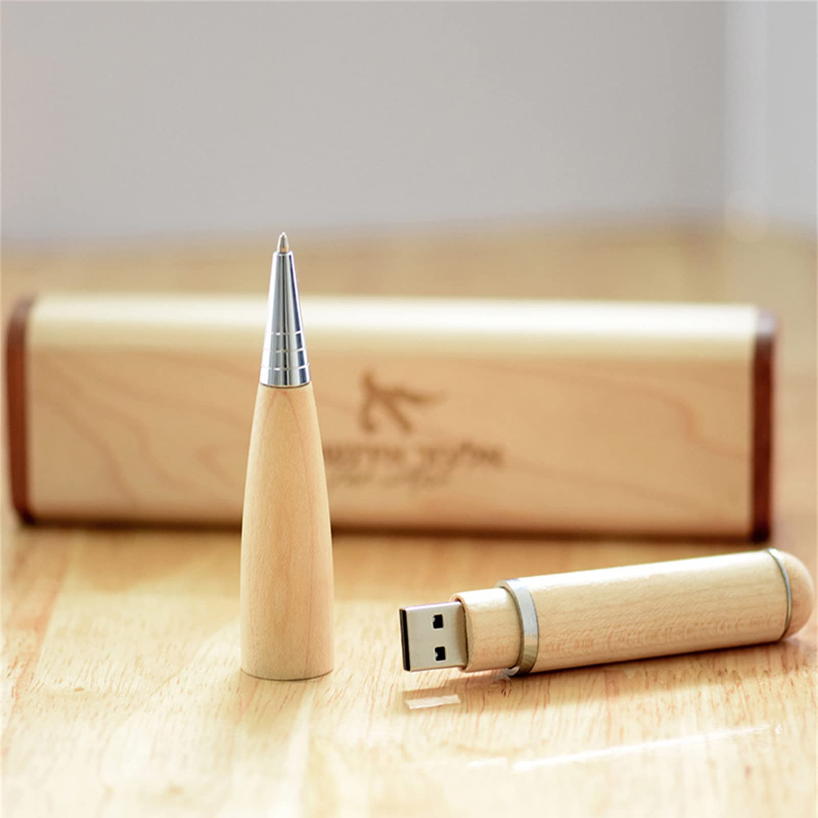 DIOSTA 8GB Customized Personalisation USB Flash Drive Wooden Black Ink Pen Memories Stick Thumb Drive Business Memory Stick Data Storage Device with Box for for Wedding Couple Parents