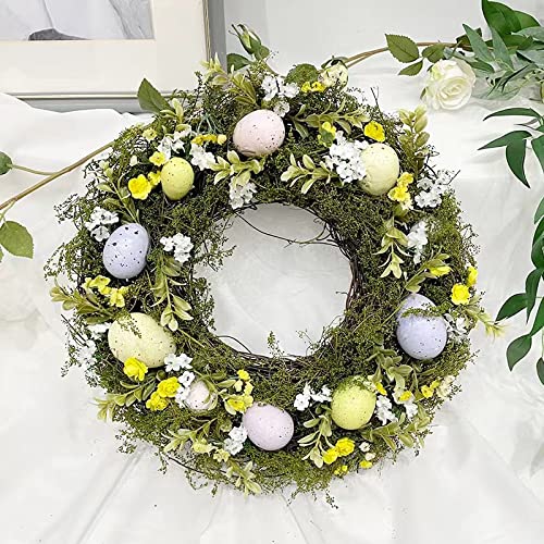 Jiajiayi Multicolor Easter Wreath,Egg Easter Door Decor Wreath With Flowers,Artificial Spring Easter Wreath With Mixed Flowers, Twigs And Pastel Eggs For Easter Holiday Home Wall Decorations