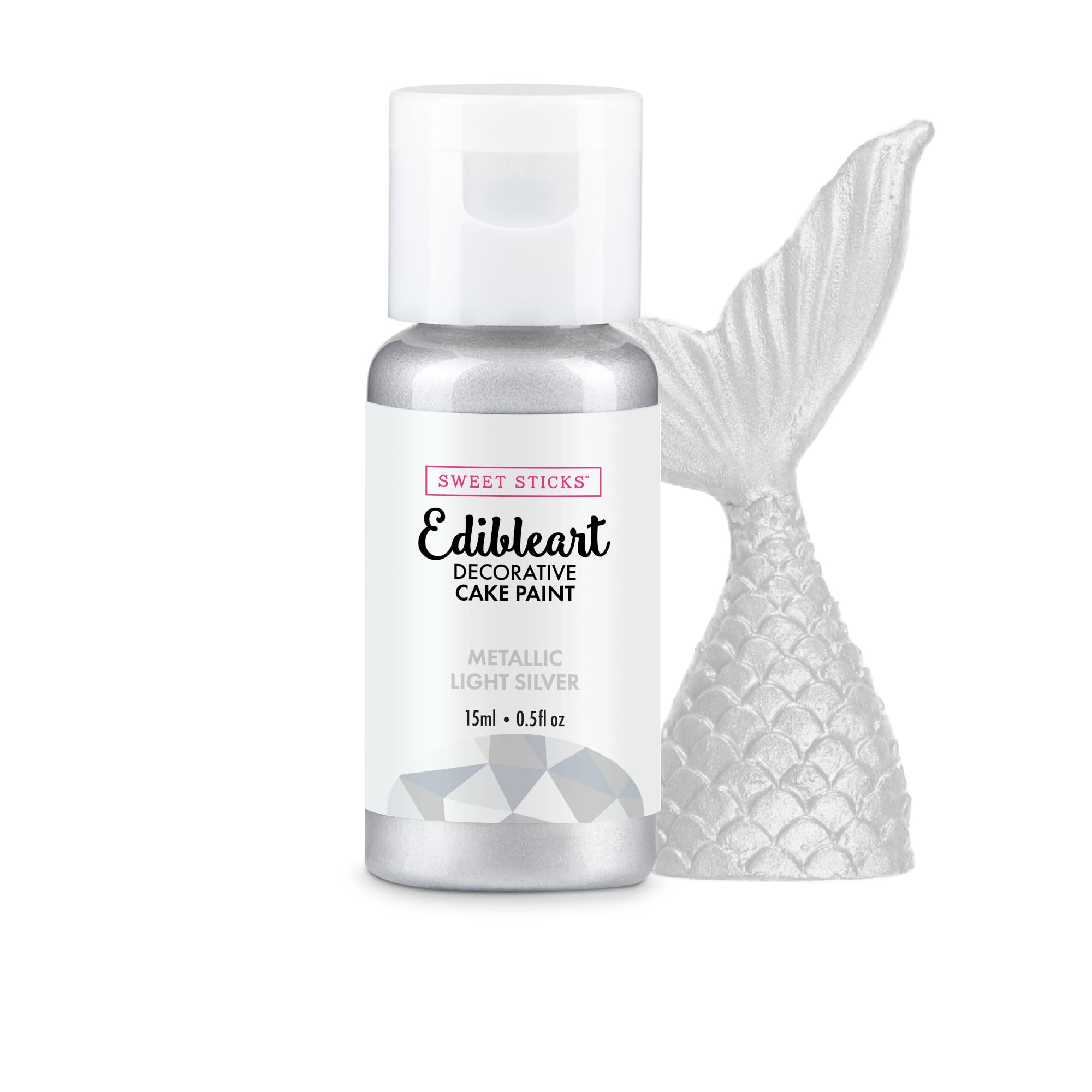 Sweet Sticks Edible Art Decorative Cake Paint 0.5 Ounce (15 Milliliters), Metallic Light Silver