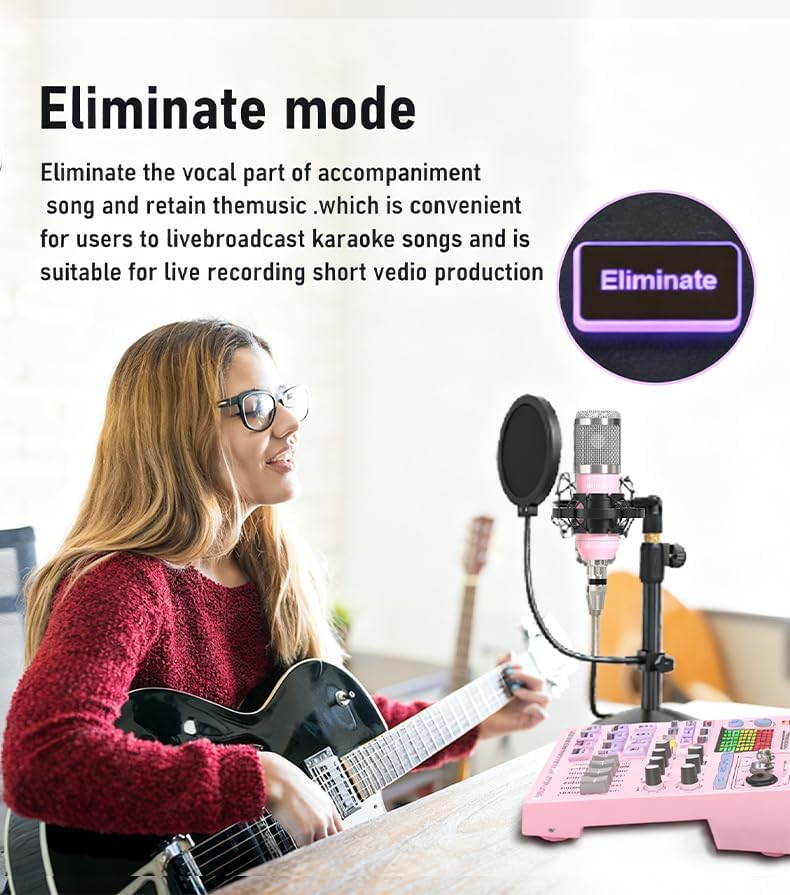 Podcast Equipment Bundle: SN800 Mixer with XLR Mic, Auto Ducking, 16-Level DeNoise, 4000mAh Battery, for Streaming, Singing, Recording, Compatible with PC/Phone/Bluetooth/Instruments - Image 8