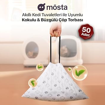 Çöp Torbası - Akıllı Kedi Tuvaletleri ile Uyumlu Kokulu & Büzgülü Çöp Torbası - UBPet C10 Pro ve UBPet C20 Uyumlu - 4 Litre Hazne - 50 Adet