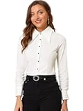 Point Collar Button Down Shirt for Women's Work Office Big Collared Long Sleeve Top