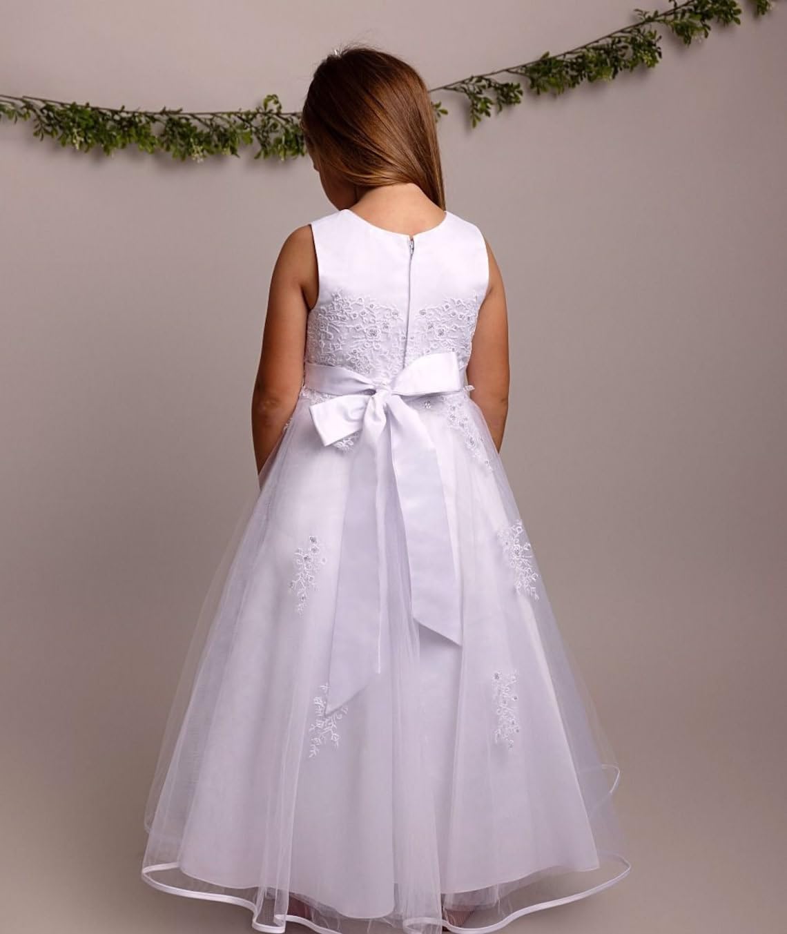 Elegante Vestido de Encaje Blanco para niña de Las Flores con Bolero Bodas y Eventos Formales