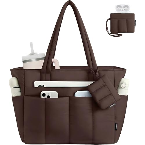 LOVEVOOK Puffer Tote Bag for Women Quilted Work Tote Handbags with Zipper 15.6 inch Teacher Nurse Bags for Office