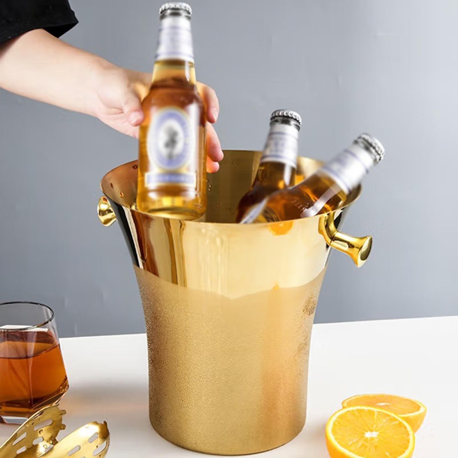 Cubo de Hielo Cubo de Hielo Dorado, Cubo Aislado Acero Inoxidable, champán, Vino for Fiestas, Bar cócteles, 5L