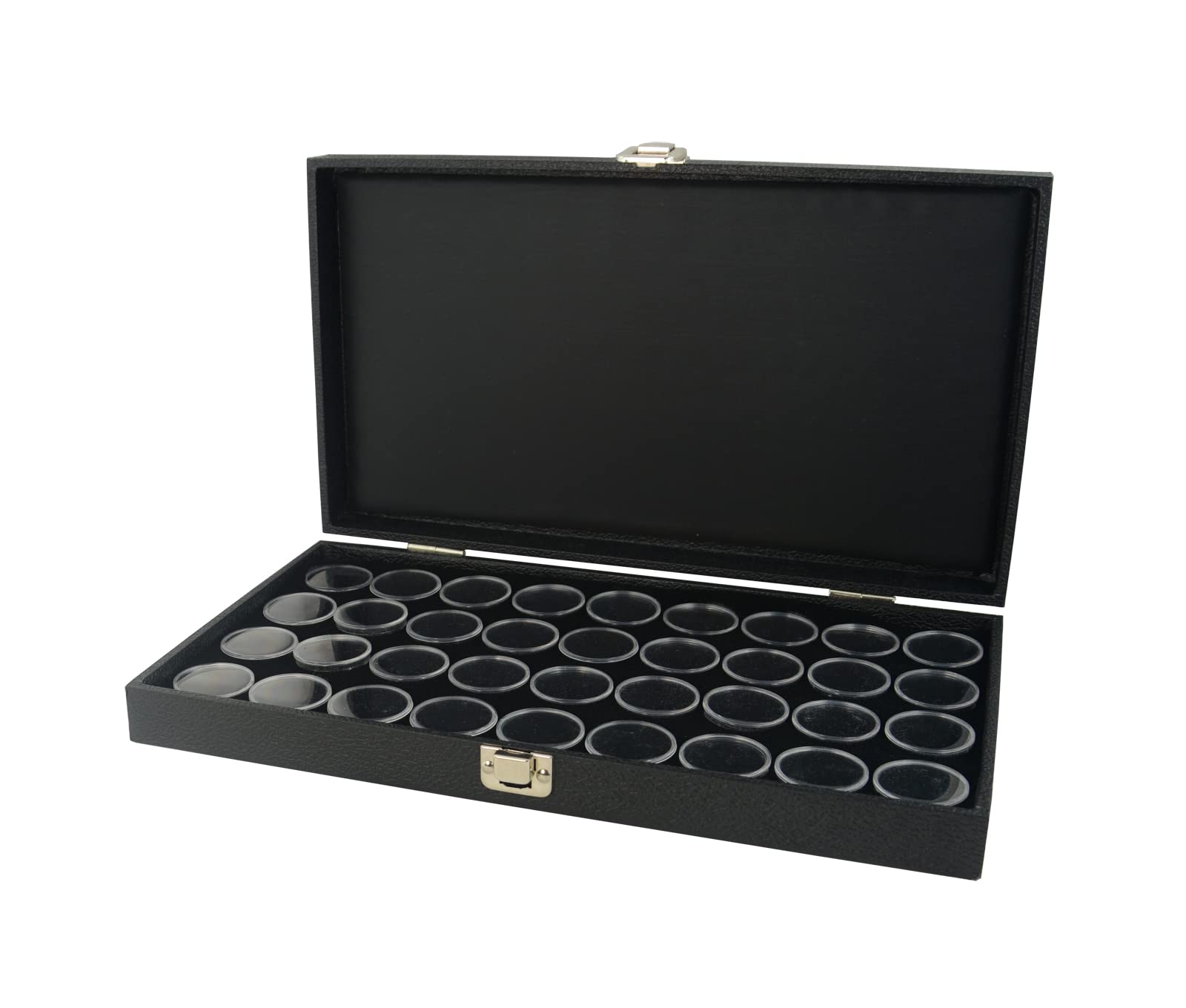 Box Displays Display Storage Tray Case Snap Close Solid lid with Choice of Insert - Jewellery Display Storage Box Organiser (Case with Black 36 Gem Pot Insert)