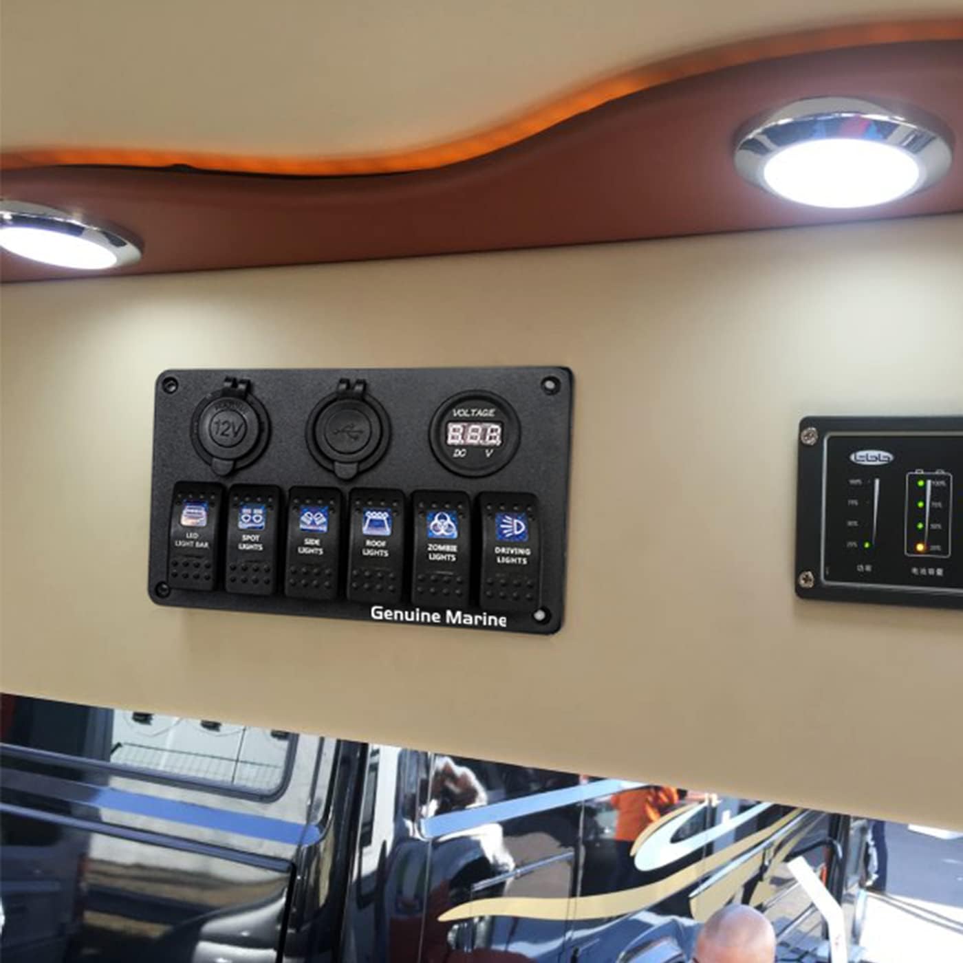 🛒 Crаzу Dеаlѕ 2/3/4/6 Gang Boat 12V Aluminium Rocker Switch Panel - Blue LED Lighted Control Switches, without Fuse, 5V Dual 2.1A USB Charger Socket, Digital Voltmeter for RV Truck Caravan Vehicles Off-Road Camper